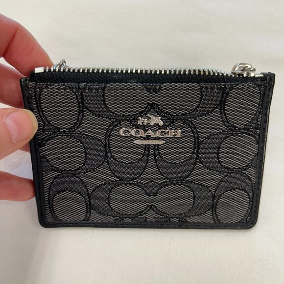 COACH Mini Skinny ID Card Holder / Keychain Black Signature Canvas - Picture 1 of 5